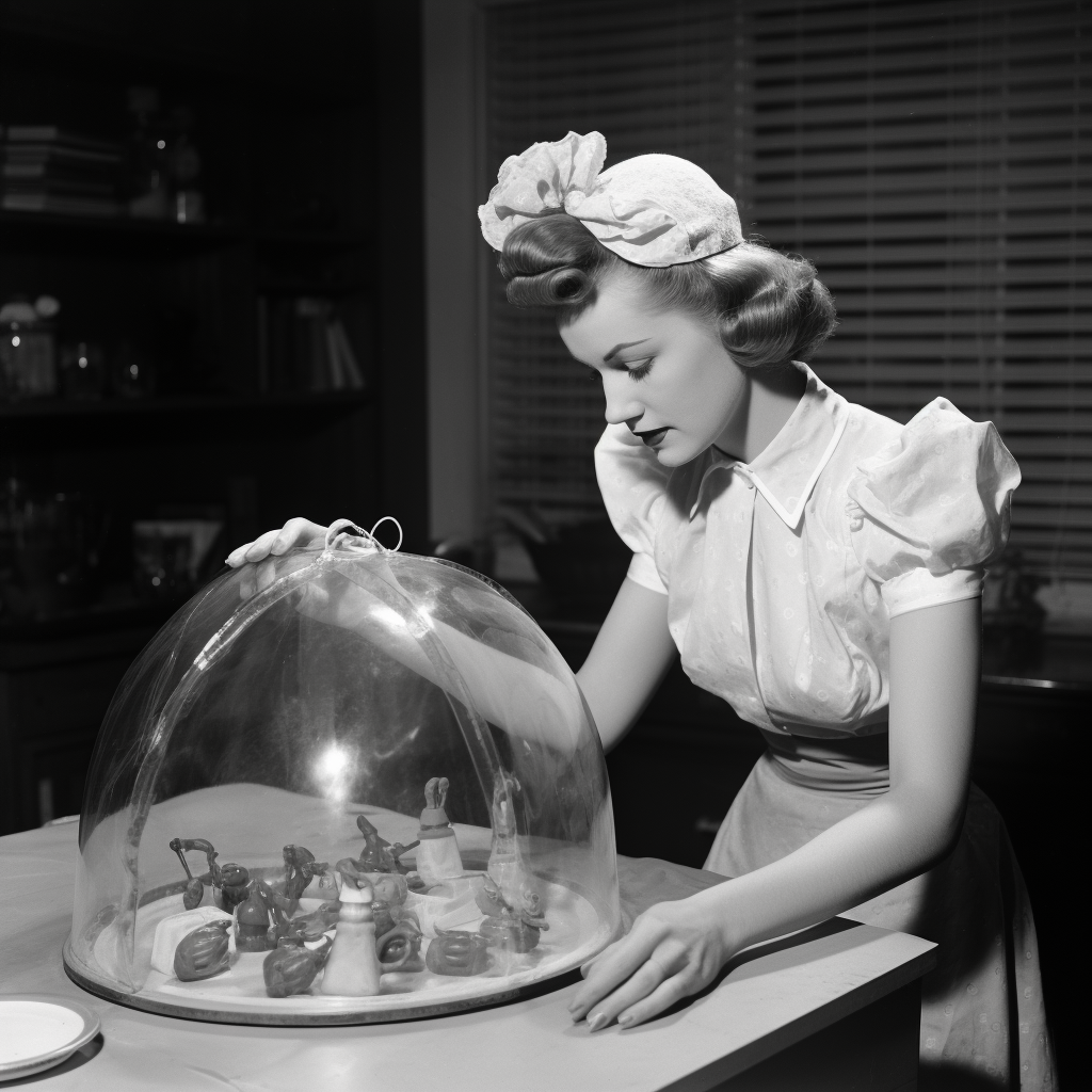 1950s housewife creating a creepy Halloween cloche