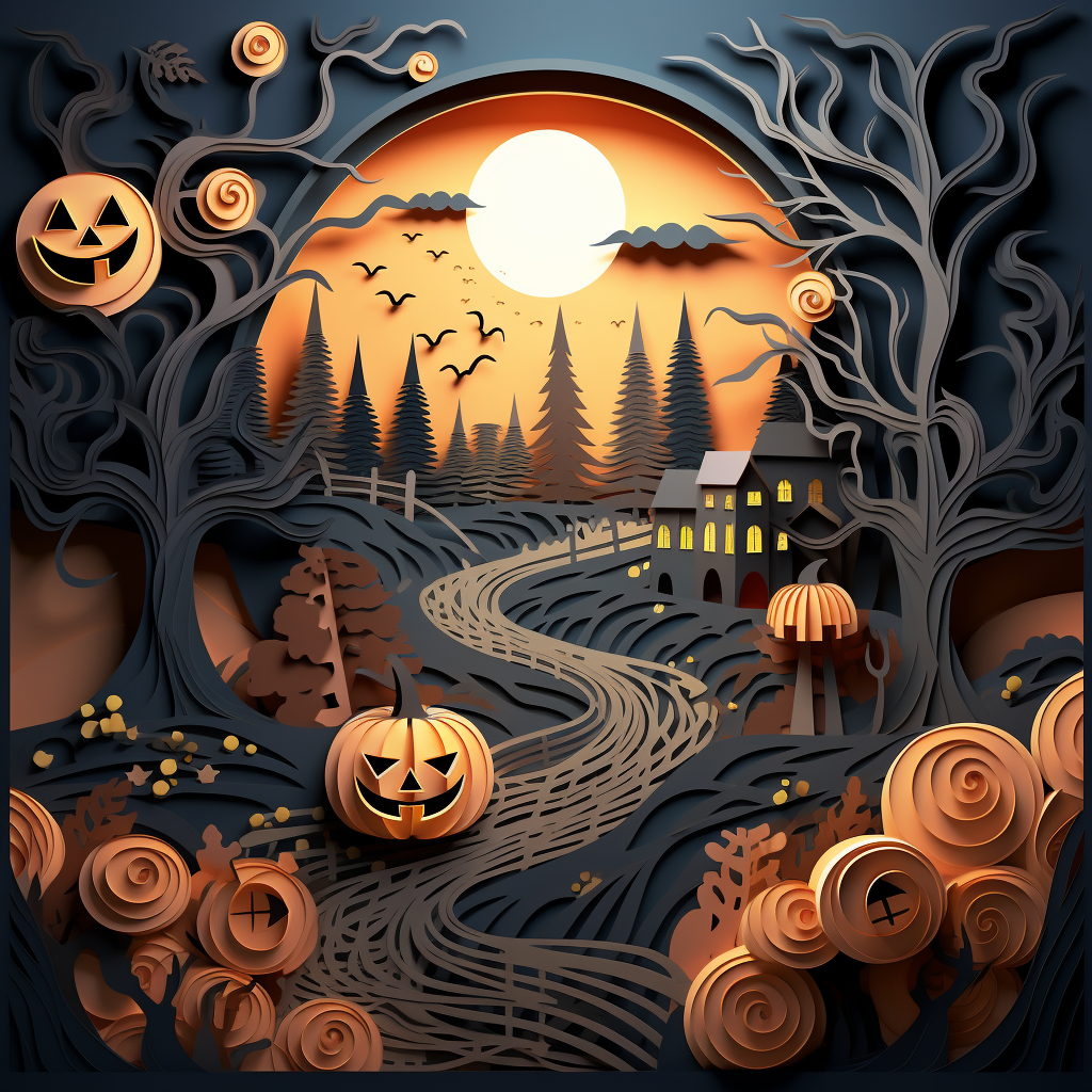 Halloween cut paper art scene