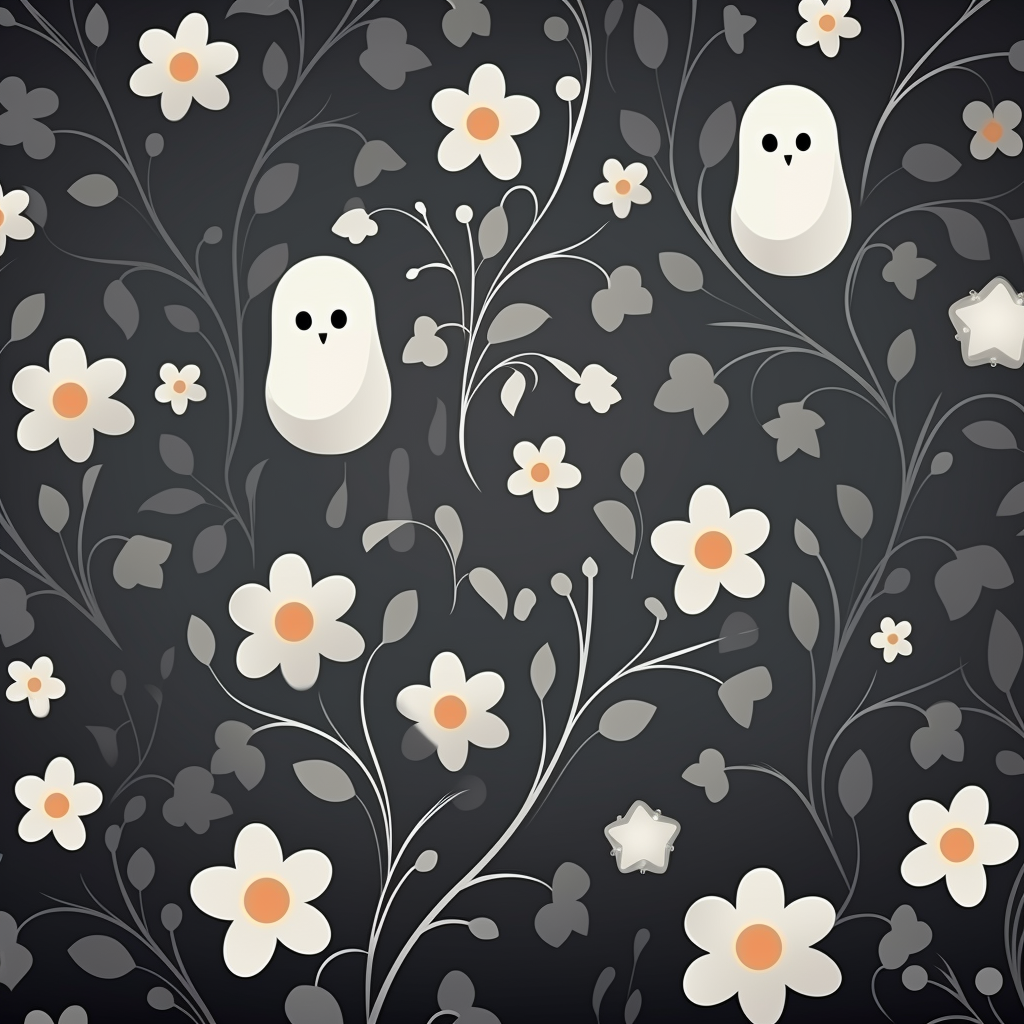 Halloween ghost floral pattern on gray background