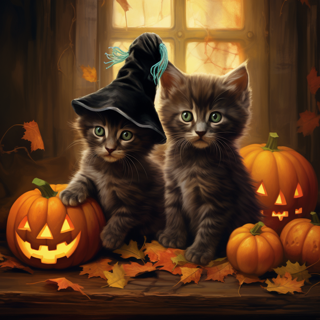 Cute kittens in Halloween costumes