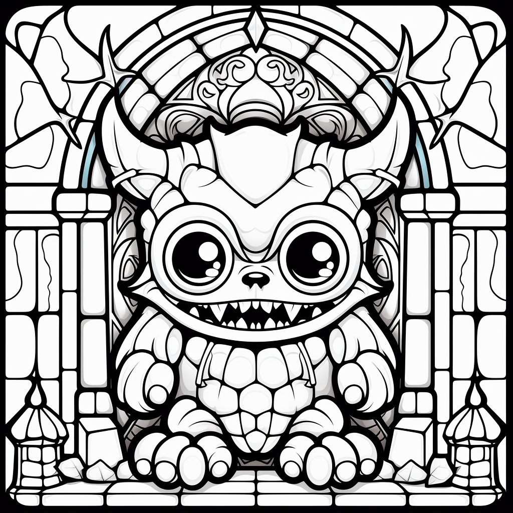 Cute Halloween monster stained glass coloring