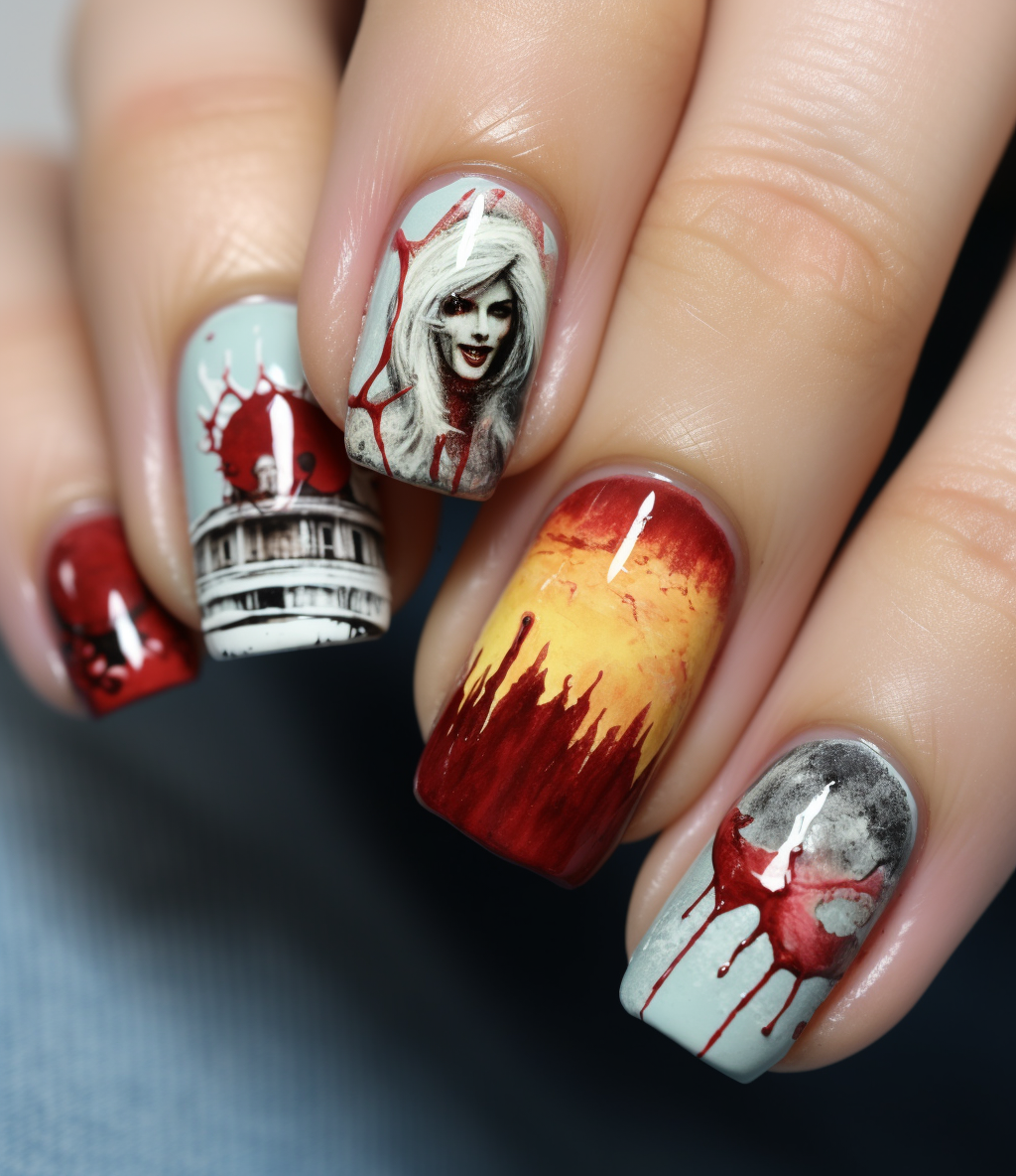 Creepy Halloween Pennywise Nails Idea