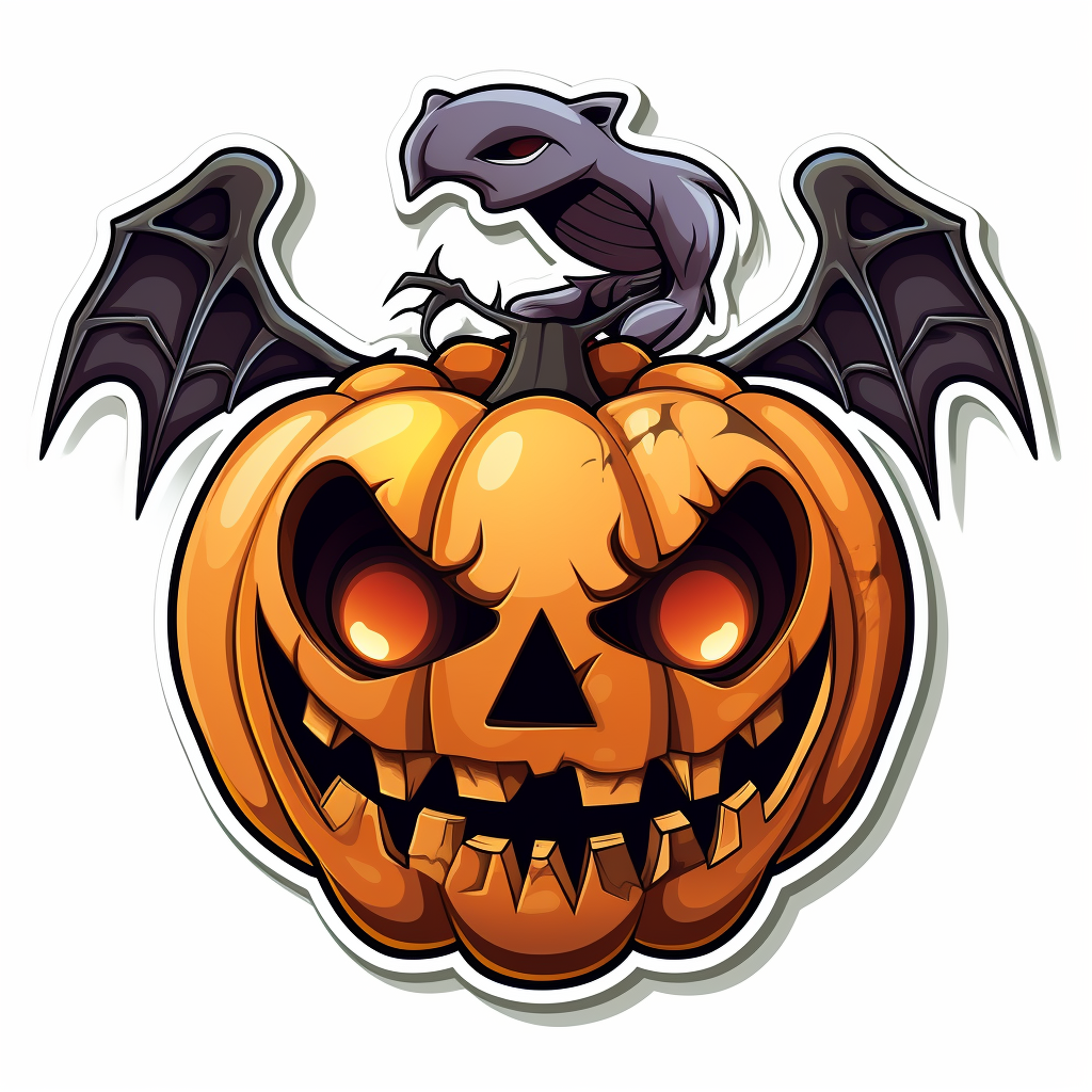 Halloween pumpkin with skeleton and bats