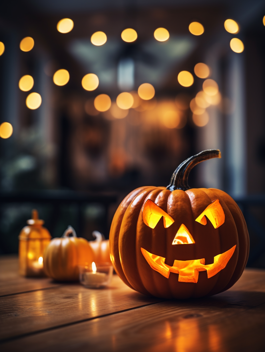 Halloween pumpkin on cozy table