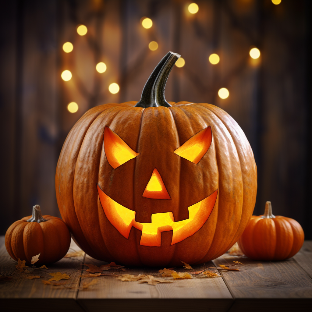 Halloween pumpkin on wooden table