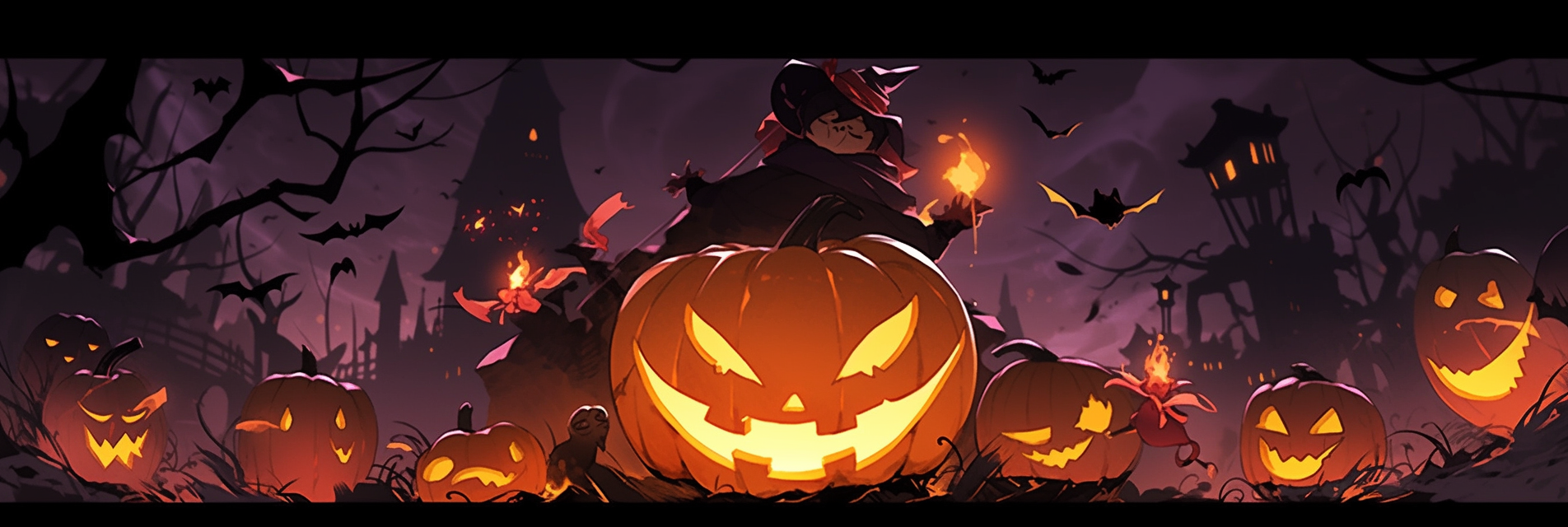 Halloween pumpkins and monsters with vibrant colors