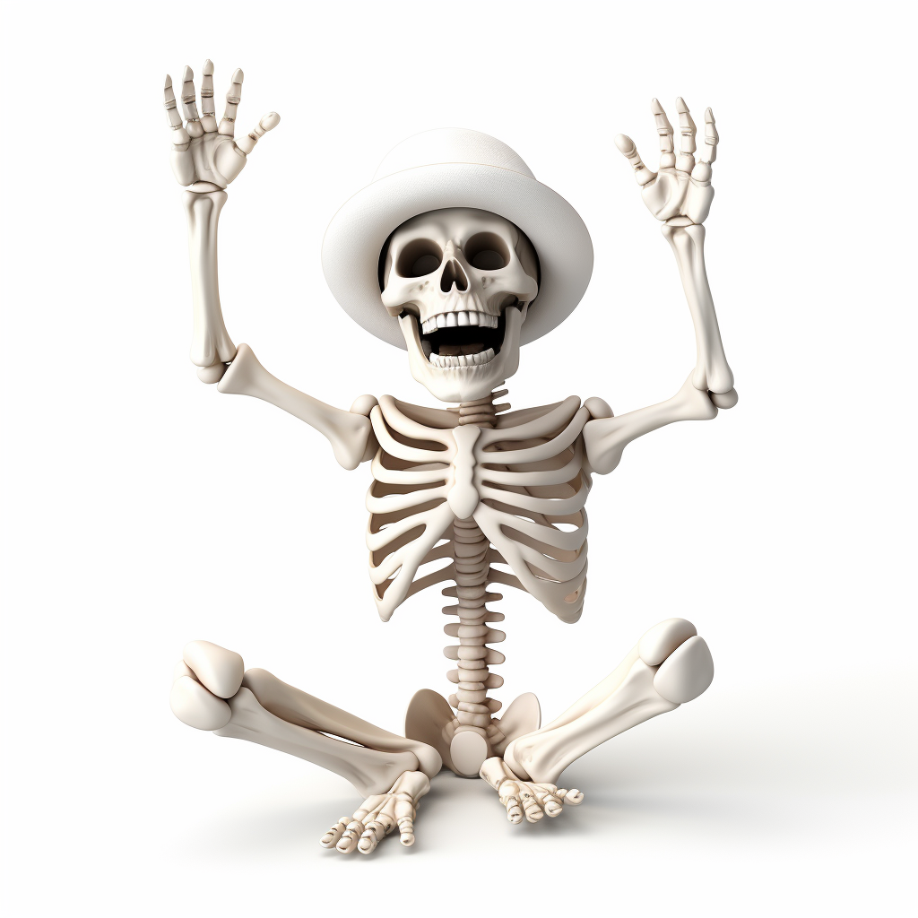 3D Halloween skeleton on white background