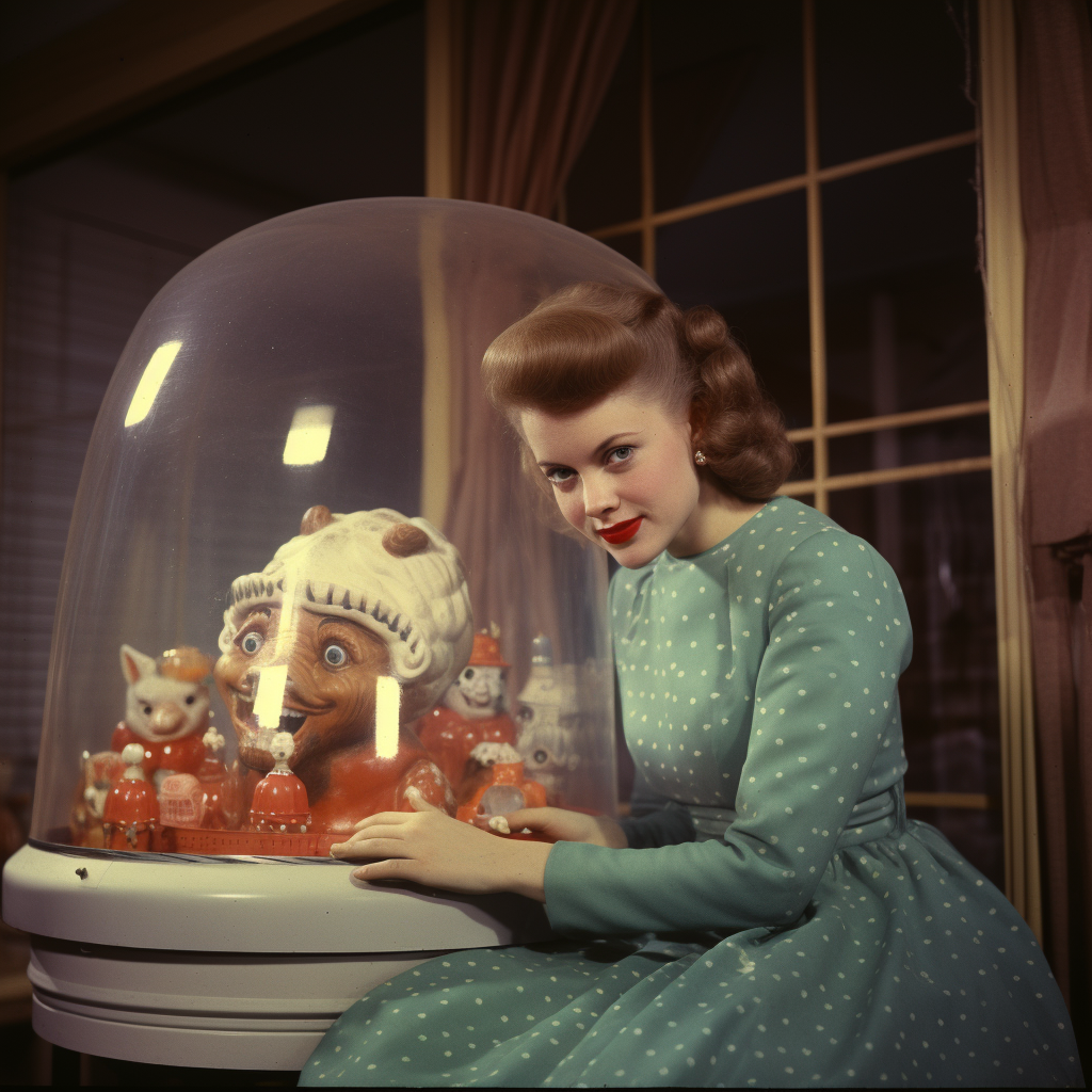 1950s housewife inside Halloween snow globe