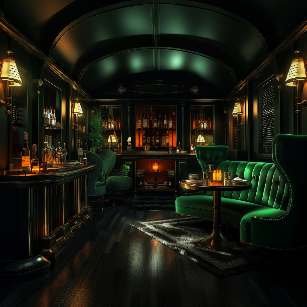 Halloween speakeasy interior with spooky decor