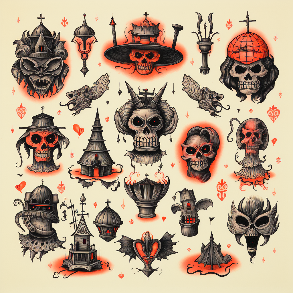 Halloween tattoo flash sheet design