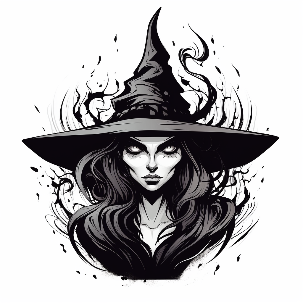 Halloween witch with black contour and white background