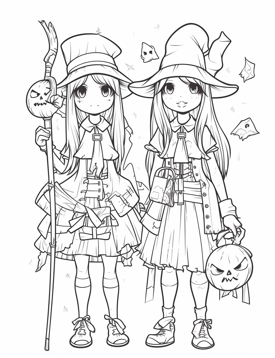 Halloween witches in black and white