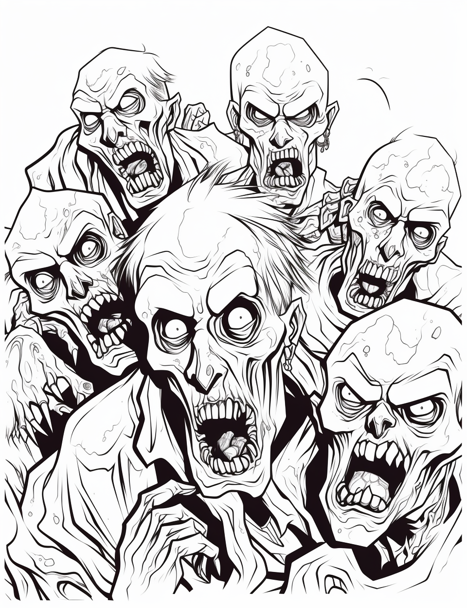 Cartoon Halloween zombies coloring page