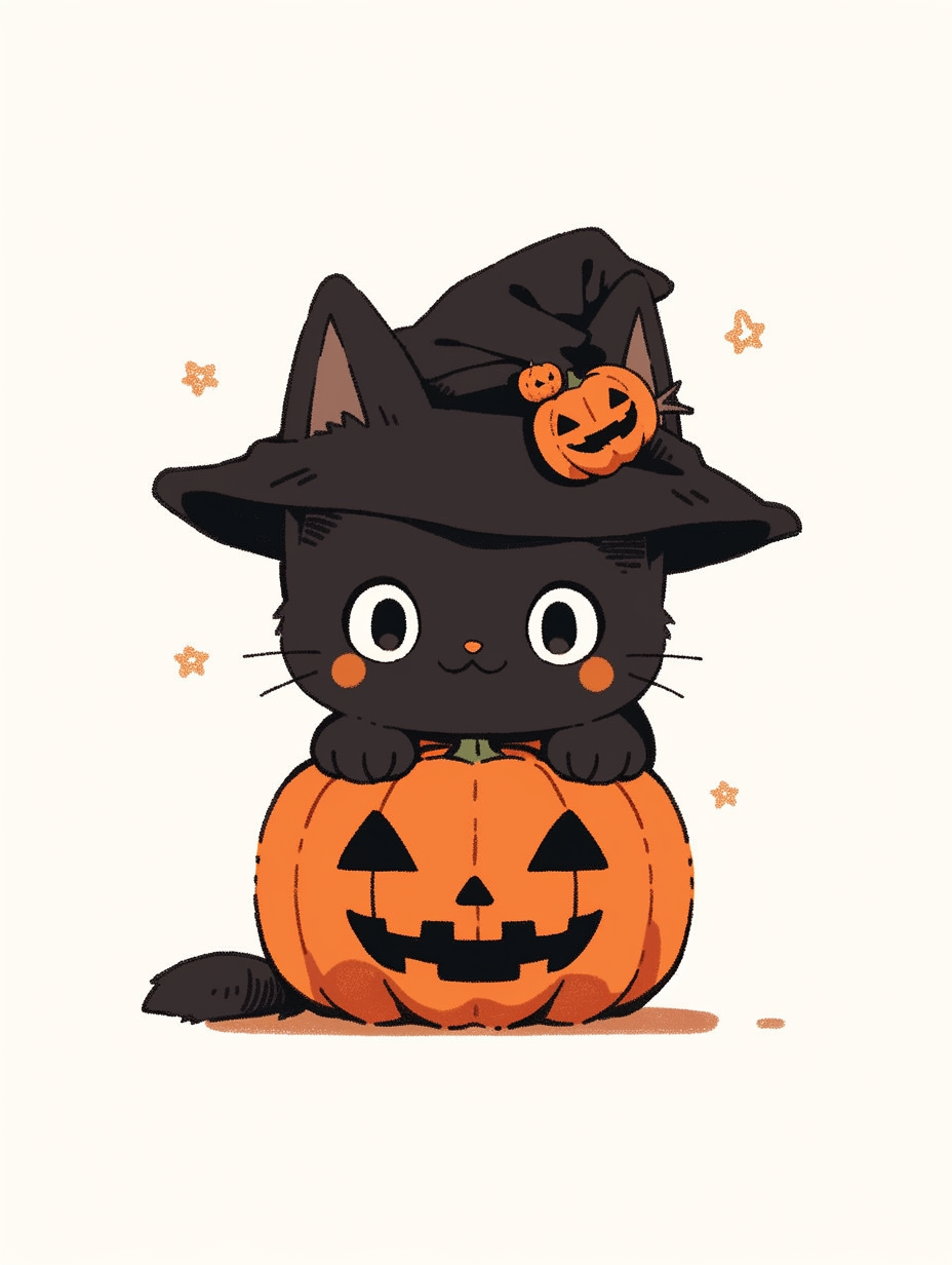 Minimalist black cat illustration with Halloween vibes