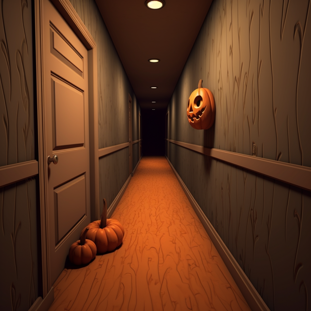 Simplistic Halloween cartoon hallway door