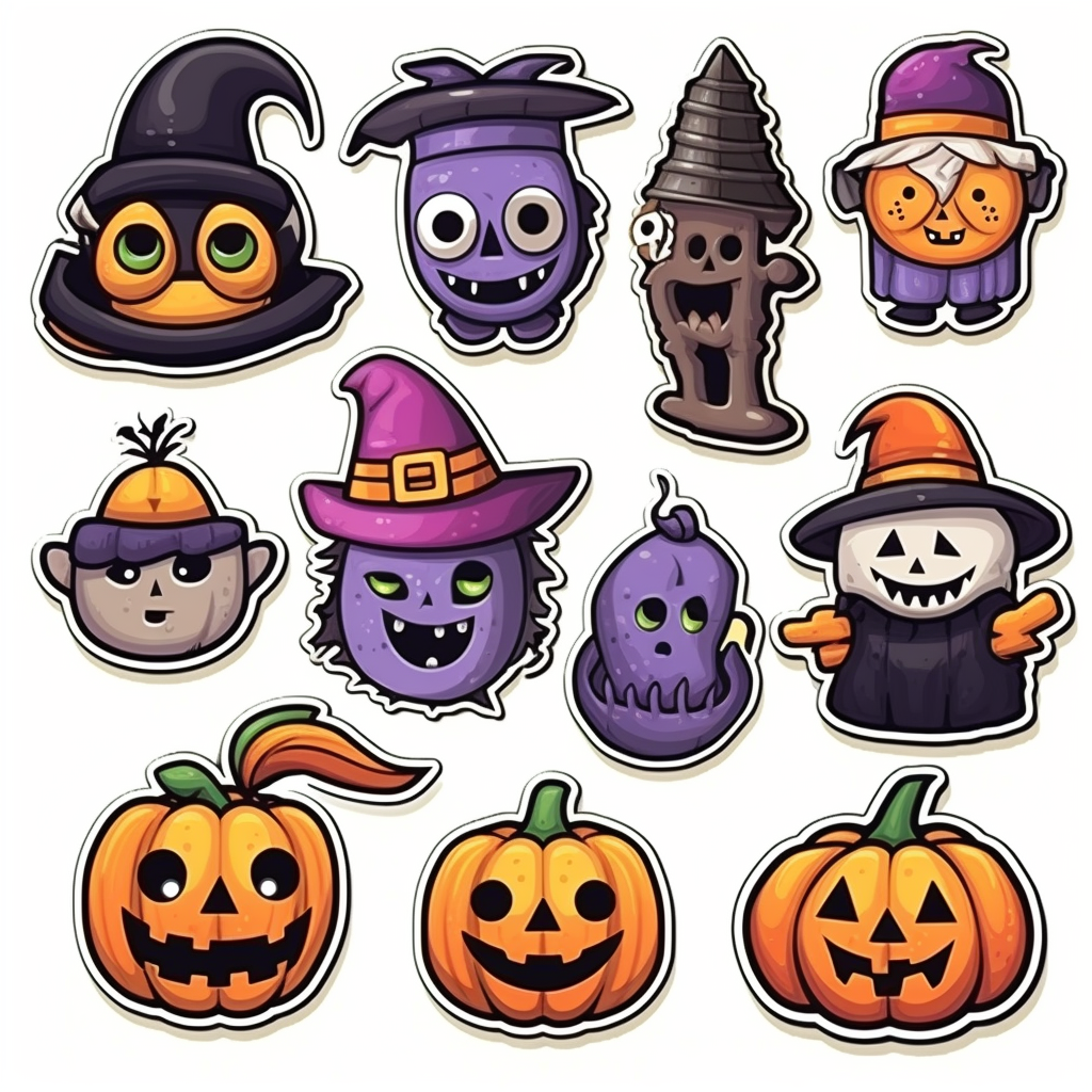 Halloween cartoon sticker set on white background