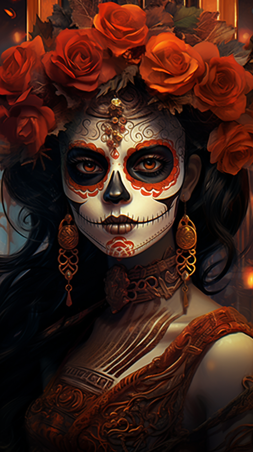 Cute girl with Day of the Dead face paint