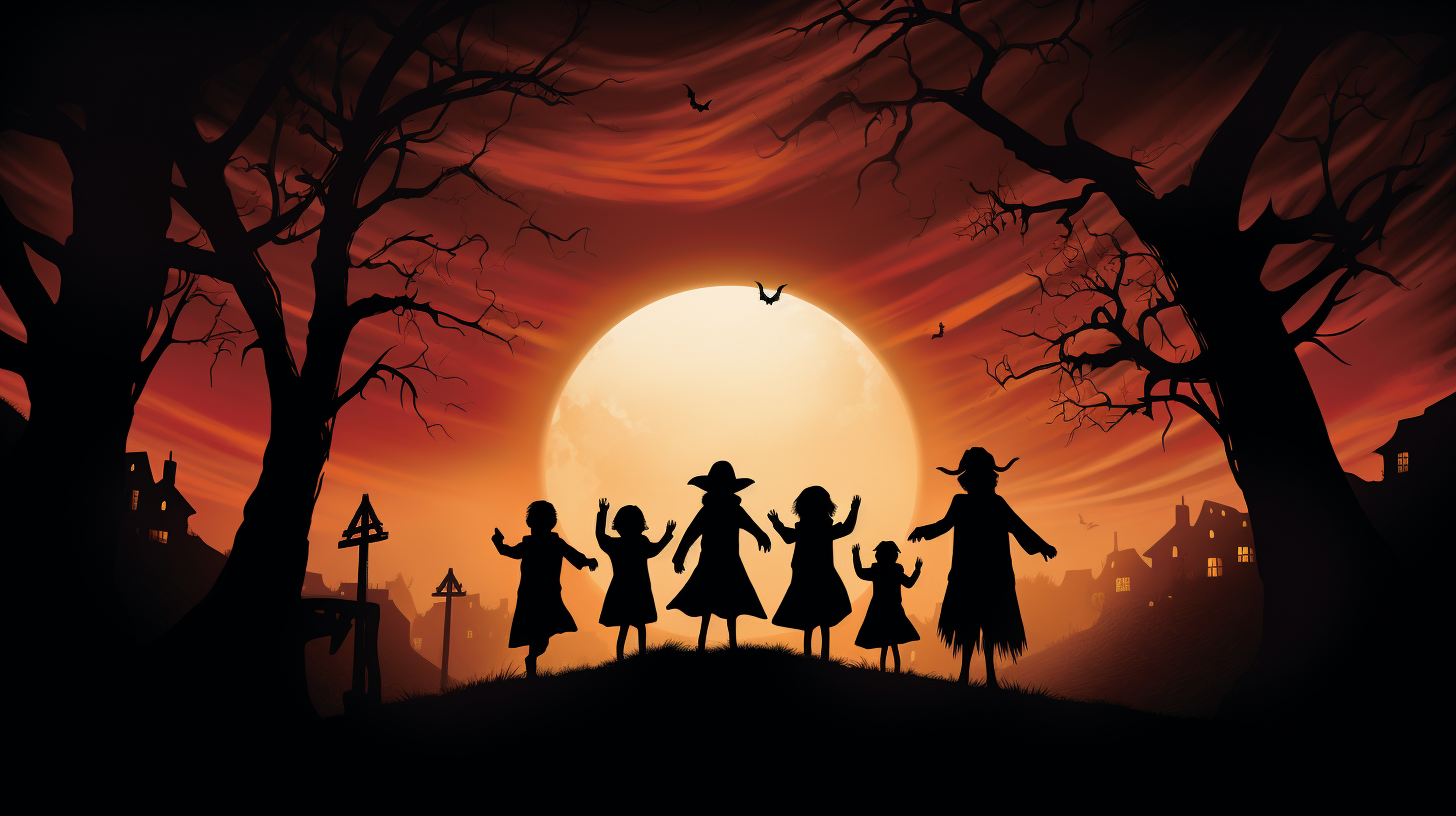 Silhouette of children celebrating Halloween