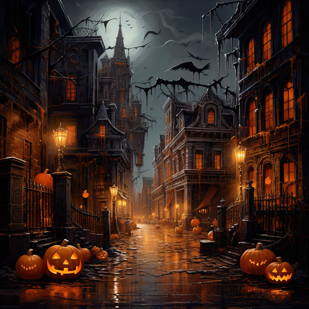 Scary Halloween city at night