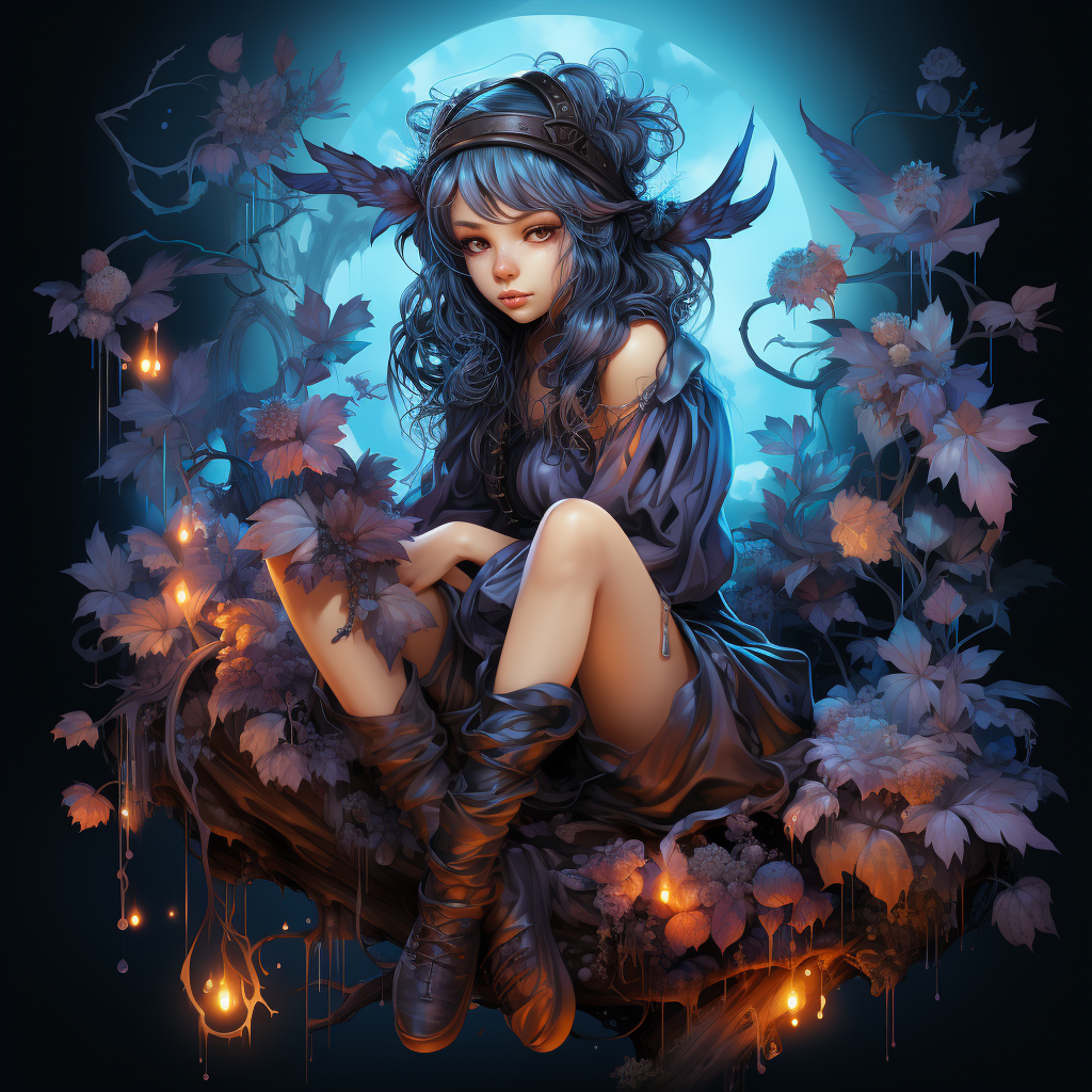 Beautiful Dark Fairy on a Dead Tree