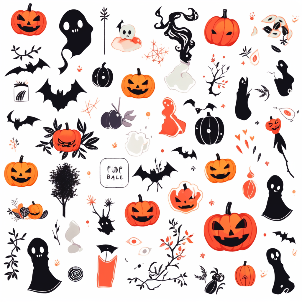 Halloween-themed designs featuring ghosts, pumpkins, vampires, witches, and zombies