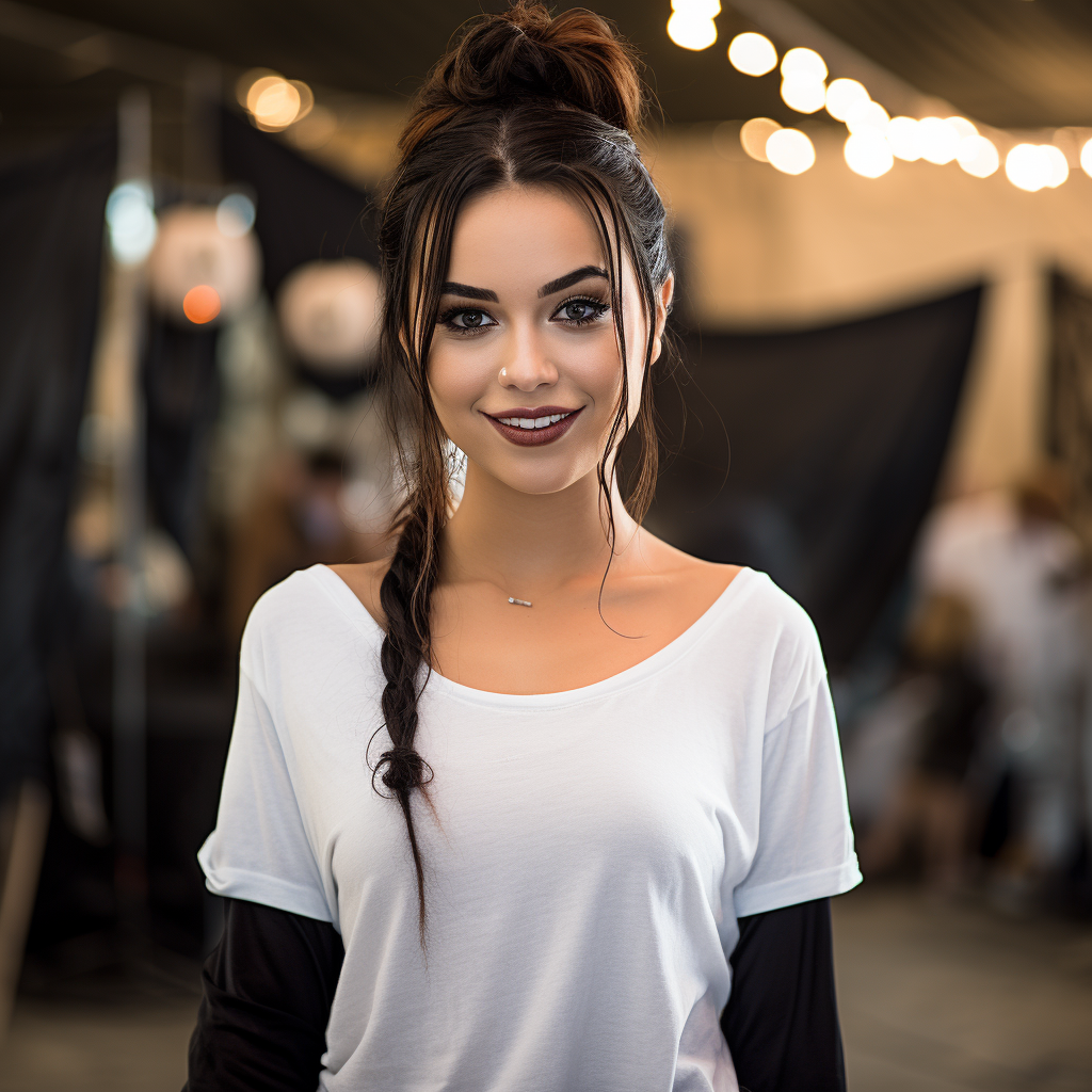 Beautiful woman in white T-Shirt at Halloween festival