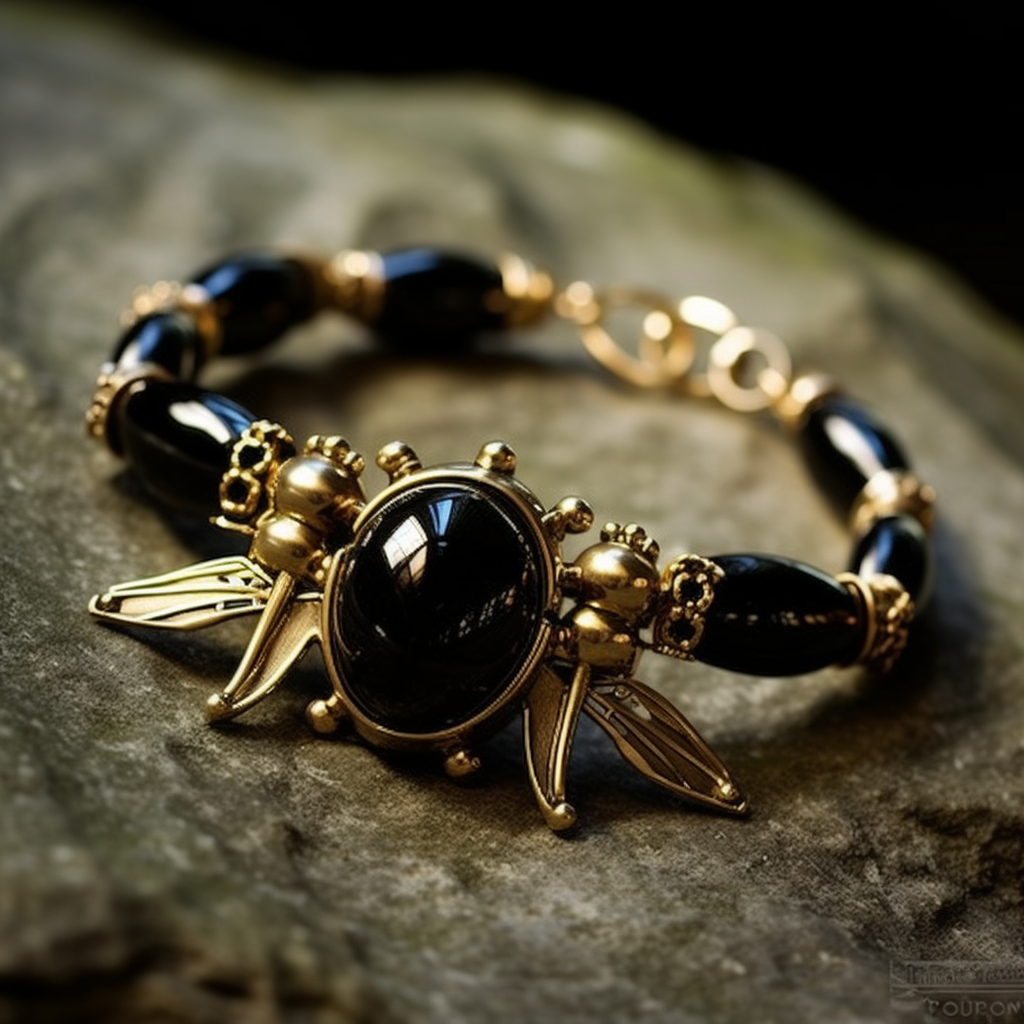 Gold and Black Gemstone Halloween Bracelet