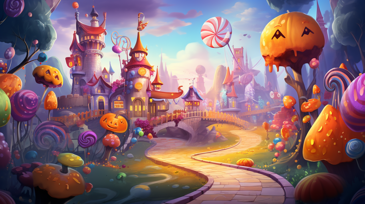 Cute handpainted Halloween background with chibi characters