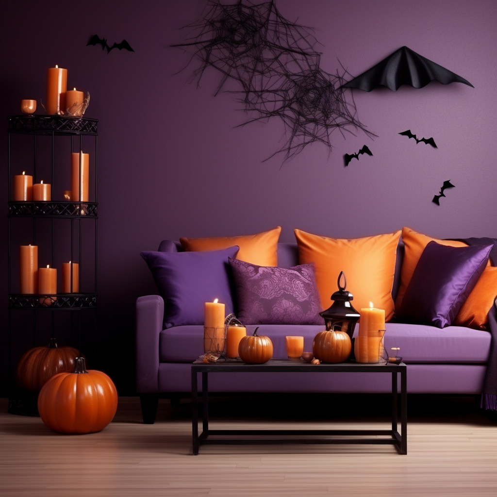 Purple and orange Halloween interior decor