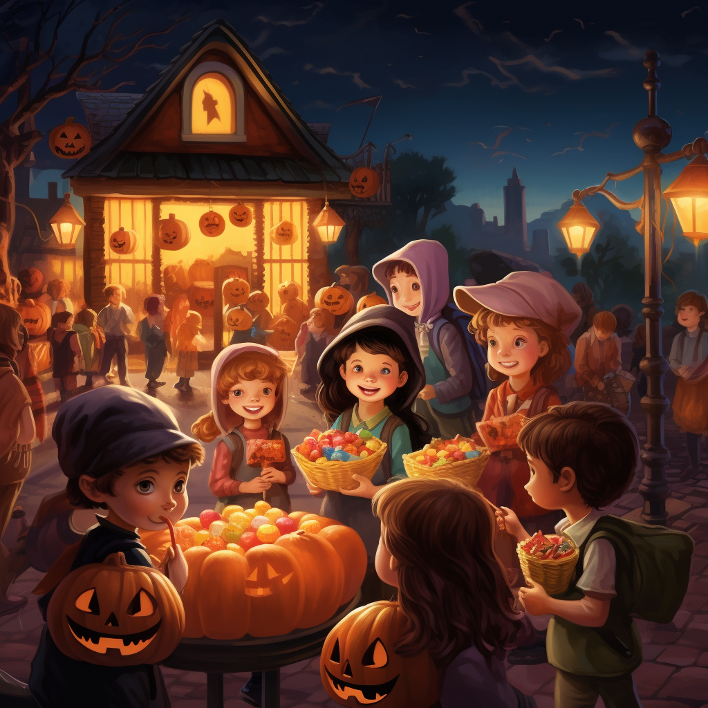 Children enjoying Halloween candy treats