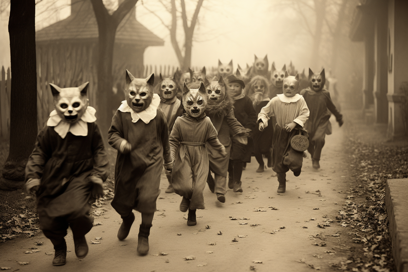 Group of kids in Halloween costumes