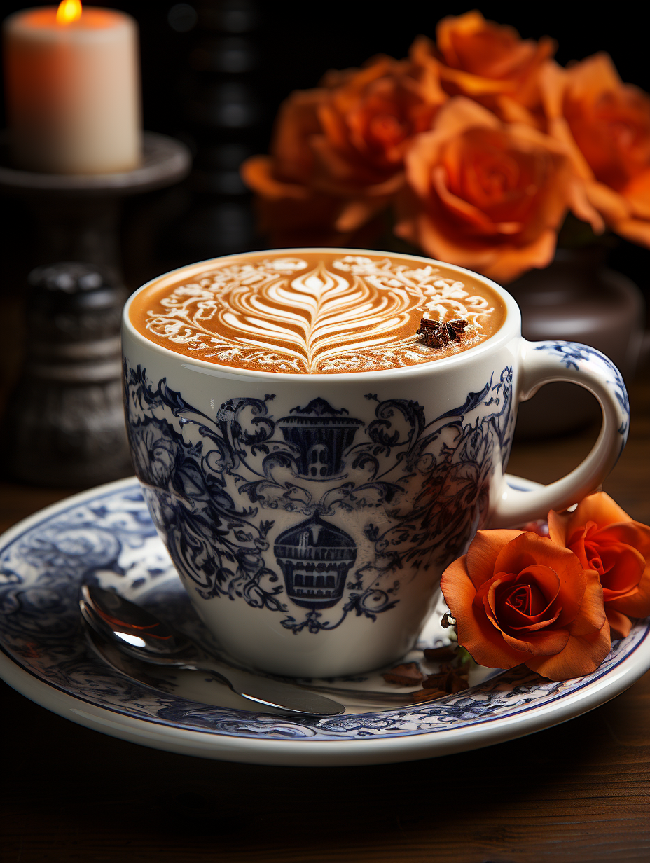 Halloween-themed latte art in a white mug