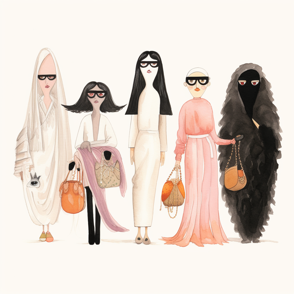 Halloween monsters dressed as Kardashians in pastel colors