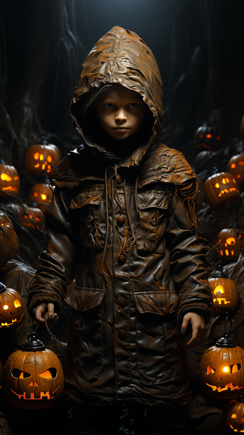 Halloween Night with Pumpkin Head Kids