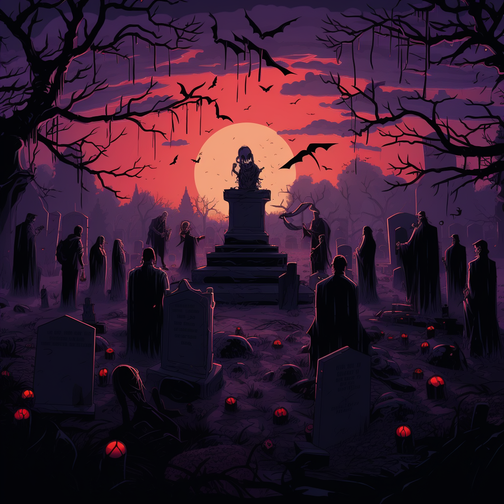 Vampires enjoying Halloween party in graveyard