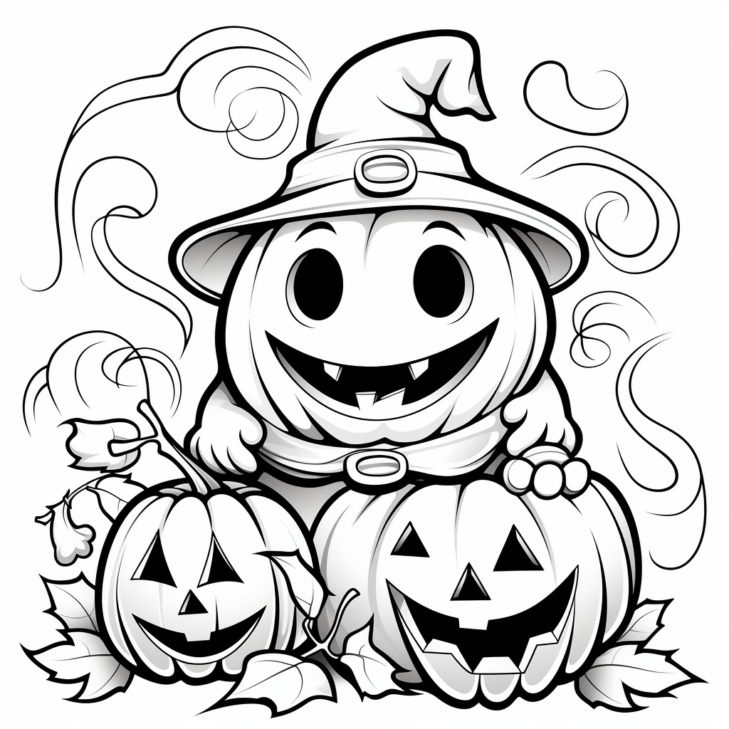 Halloween pumpkin ghosts coloring book illustration