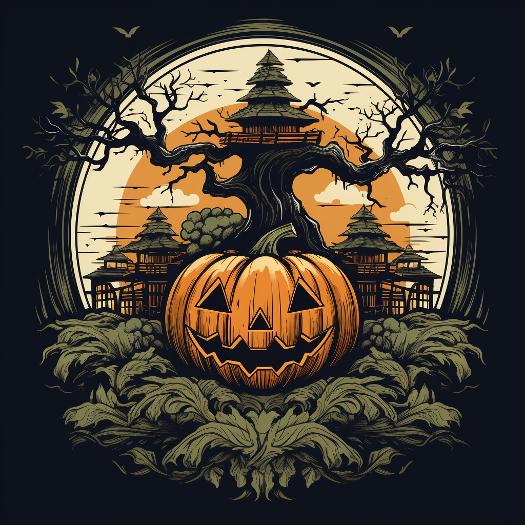 Halloween scene with large pumpkin