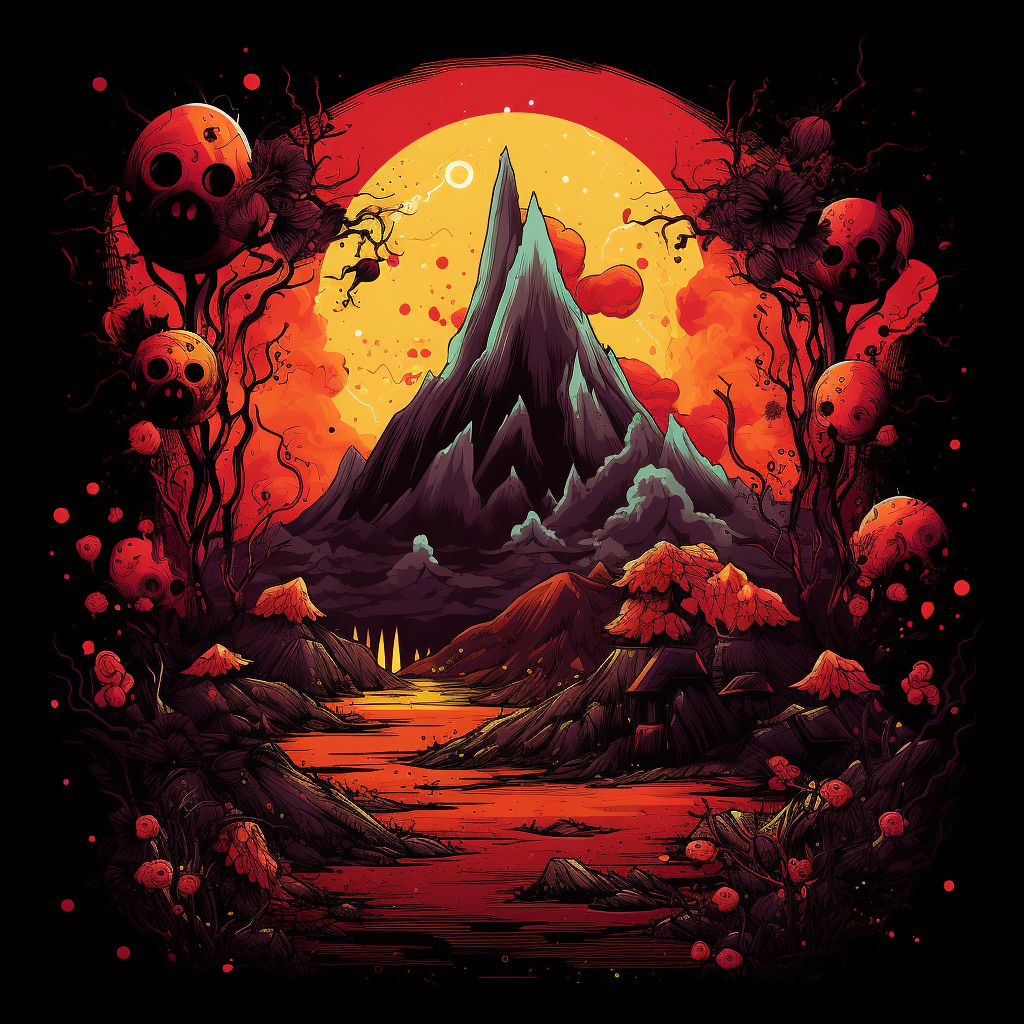 Playful Halloween-themed volcano graphic