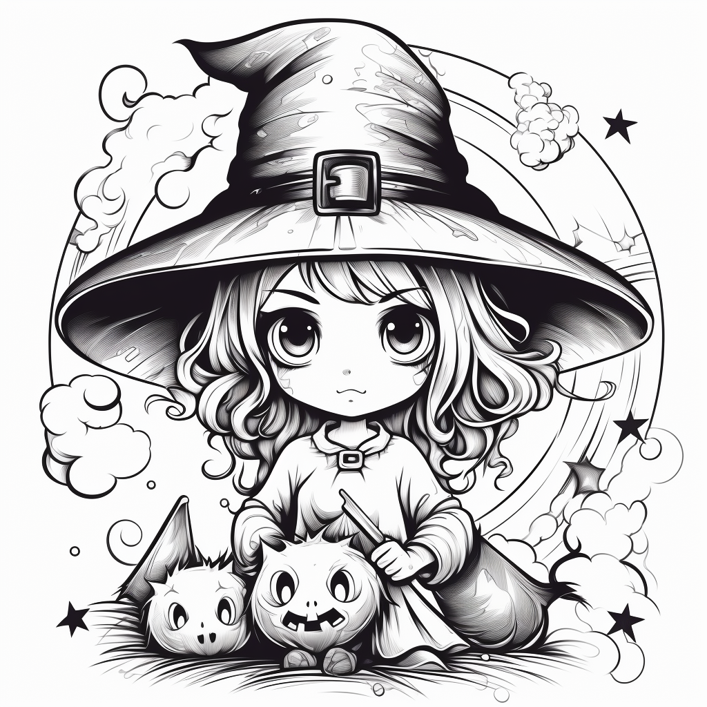 Black and White Halloween Witch Art