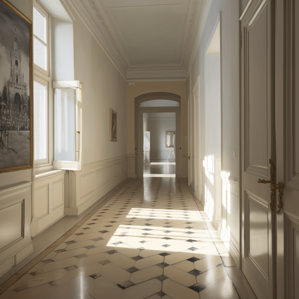 Realistic apartment hallway with light tones