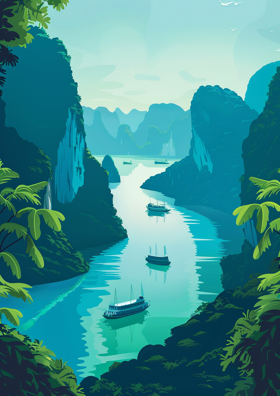 Ha Long Bay Flat Illustration Art