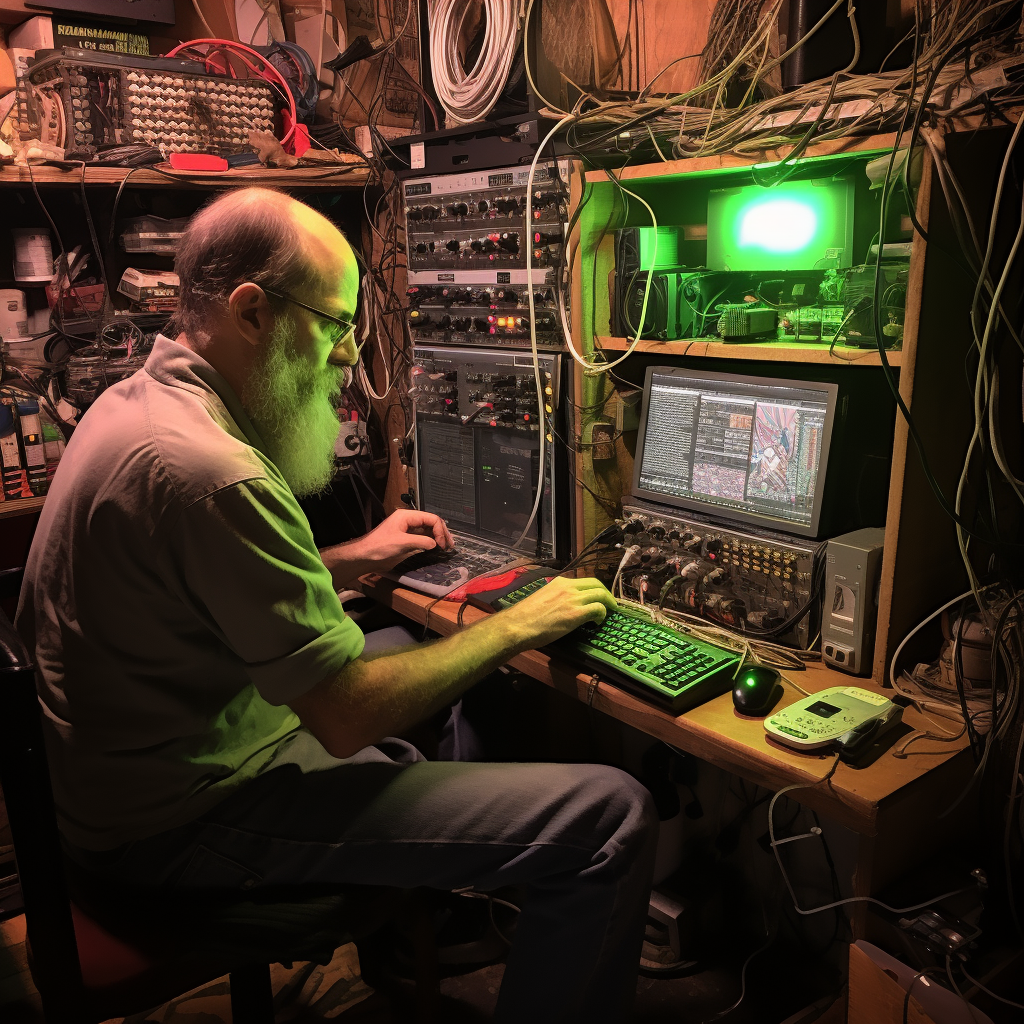 Ham radio enthusiast working on circuit board