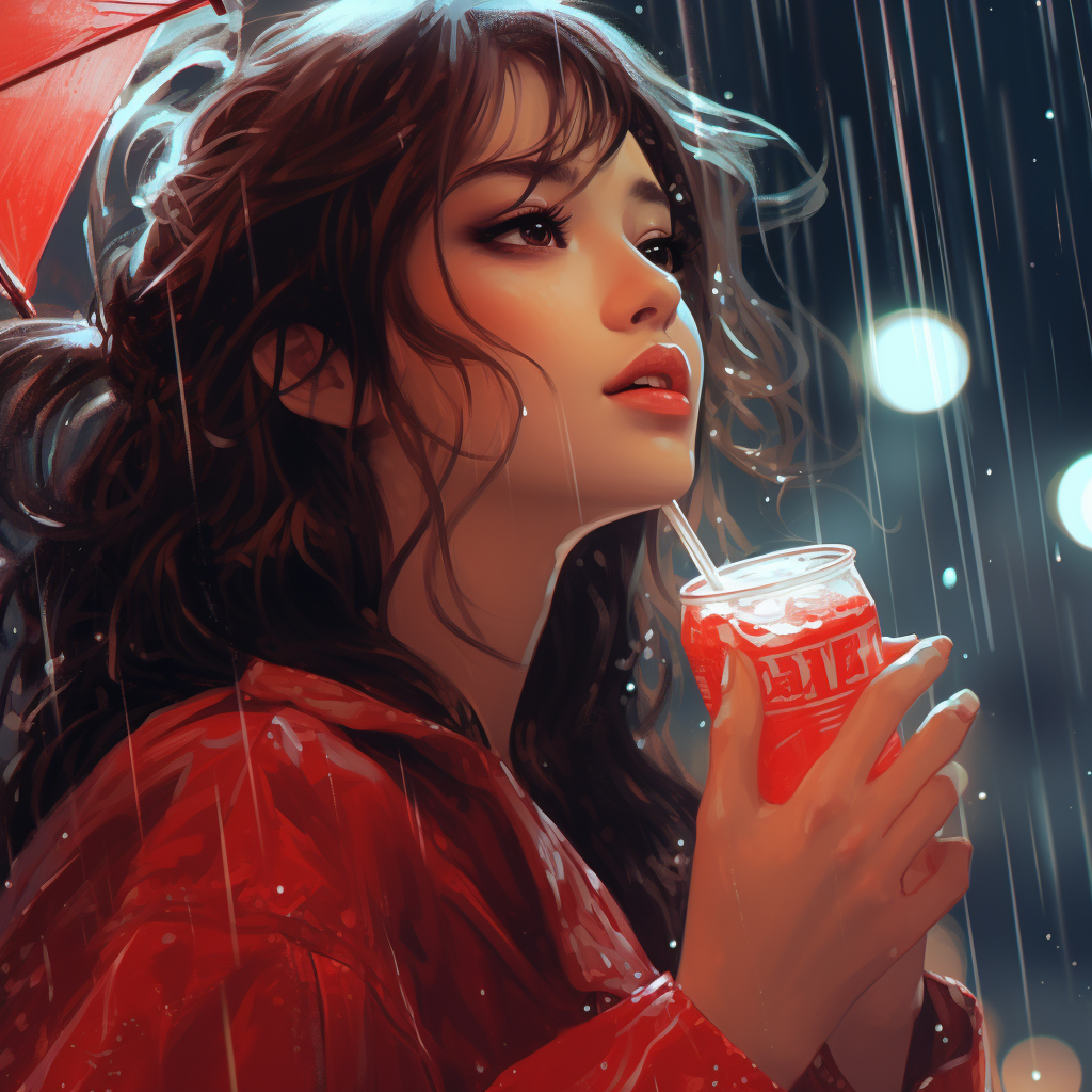 Hamasaki Ayumi drinking Coca-Cola rain