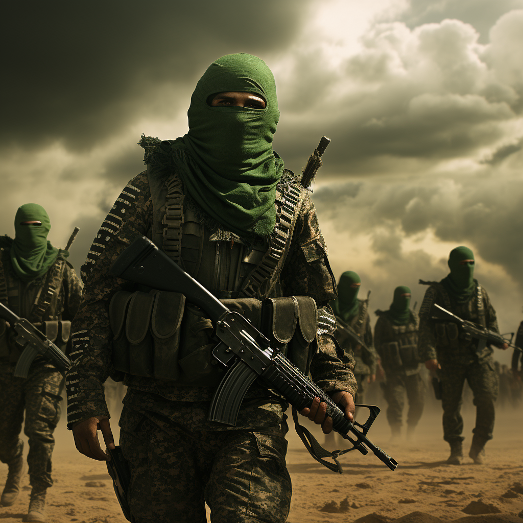 Hamas military fighters in action