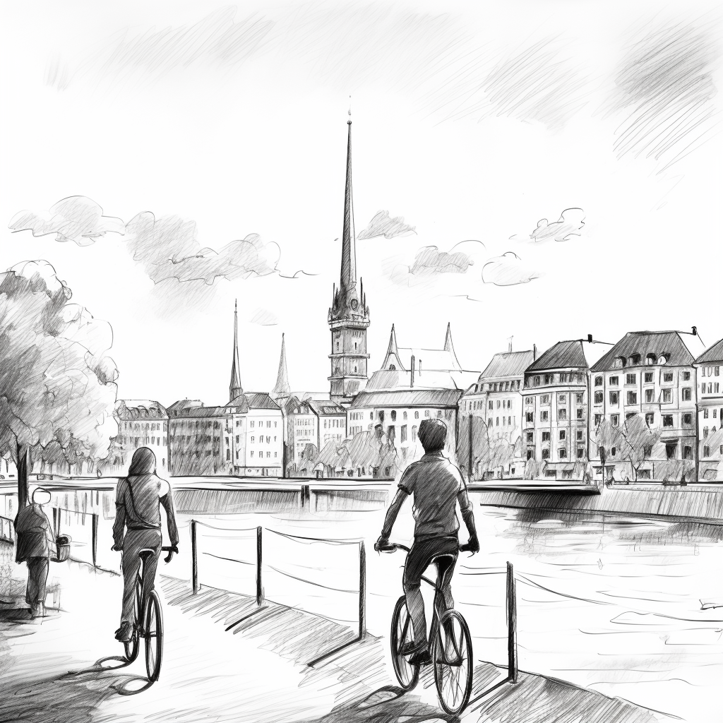 Sketch of Hamburg City with Bicycles