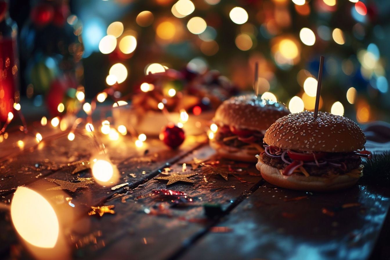 Delicious hamburgers celebrating the New Year