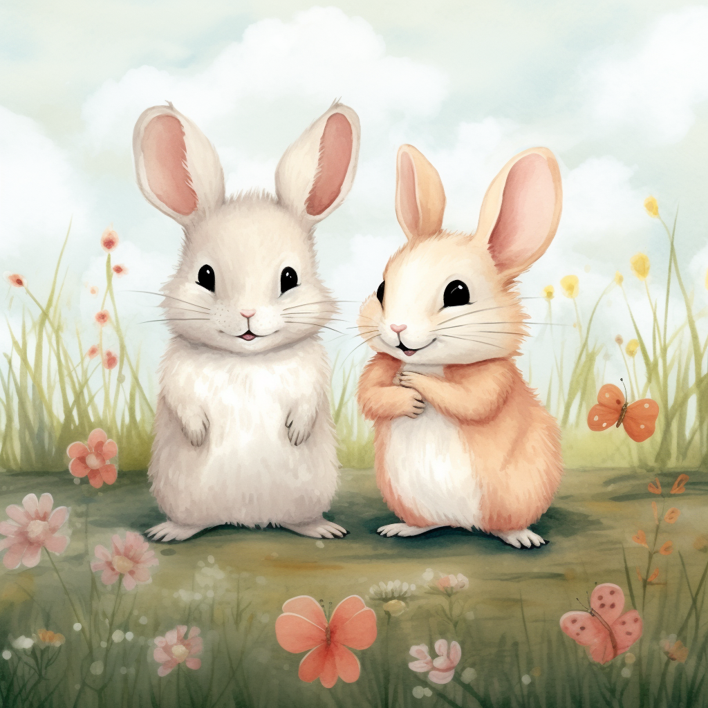 Adorable hamster and bunny in love