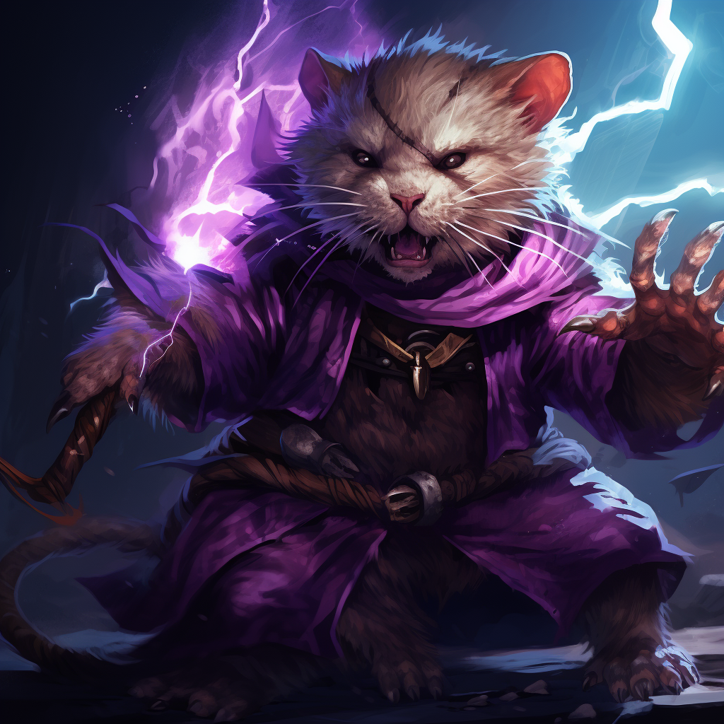 Hamster necromancer with tiger stripes raising hamster zombies