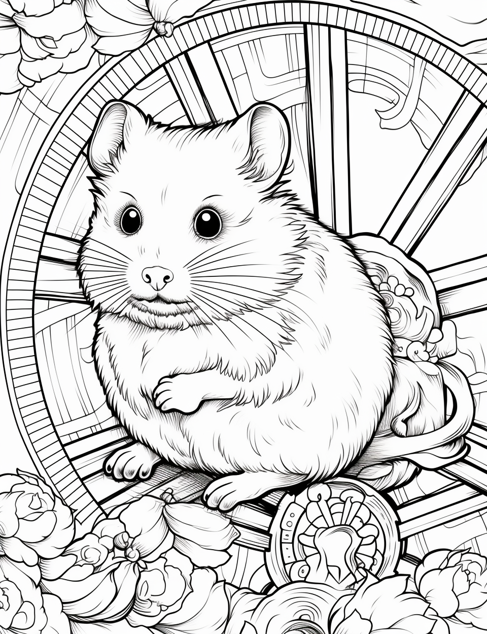 Hamster on Wheel Mandala Coloring Page