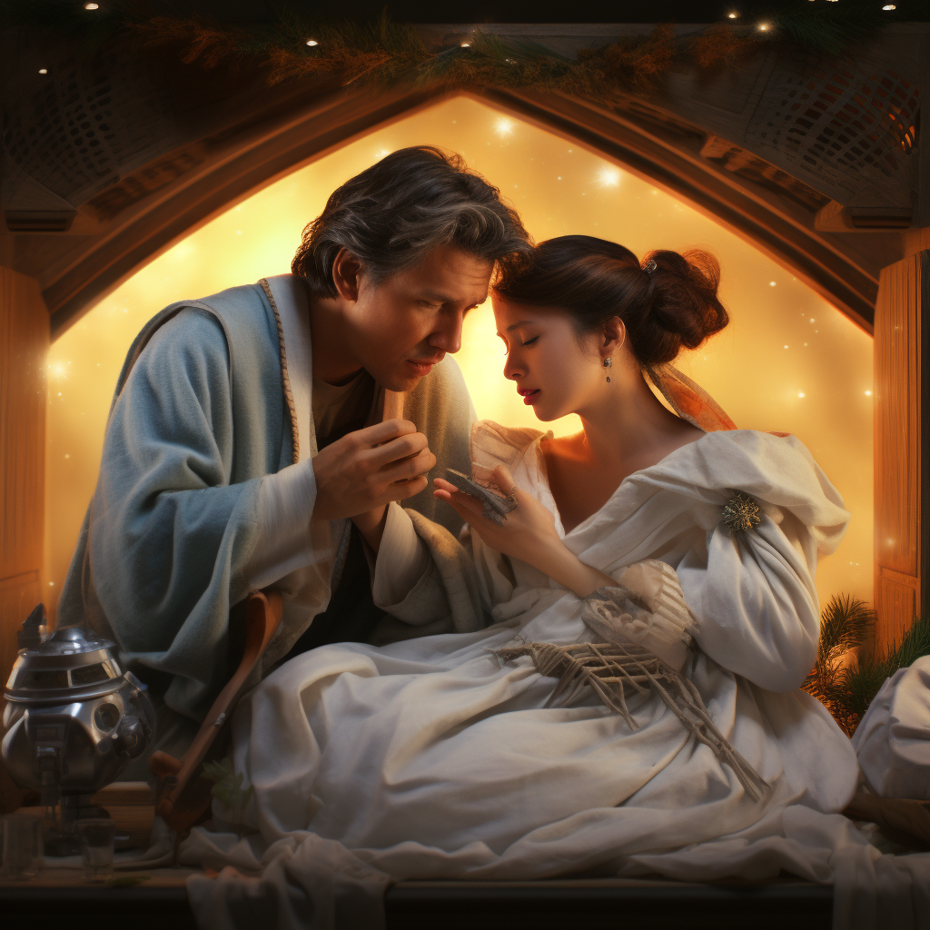 Han Solo and Princess Leia as a Nativity Scene